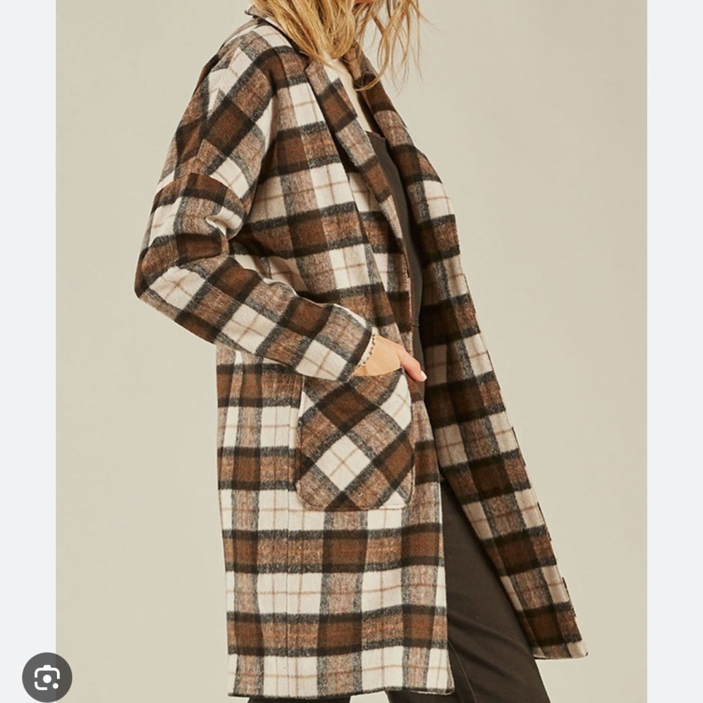 Rylee + Cru Brown Plaid Longline Women's Coat